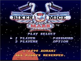 Title screen of Biker Mice From Mars on the Nintendo SNES.