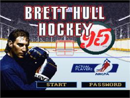 Title screen of Brett Hull Hockey 95 on the Nintendo SNES.