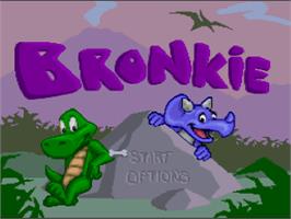 Title screen of Bronkie The Bronchiasaurus on the Nintendo SNES.
