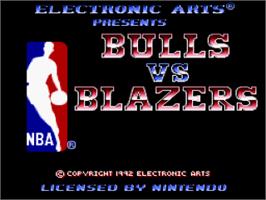 Title screen of Bulls vs. Blazers and the NBA Playoffs on the Nintendo SNES.