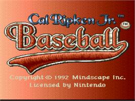 Title screen of Cal Ripken Jr. Baseball on the Nintendo SNES.