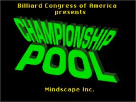 Title screen of Championship Pool on the Nintendo SNES.