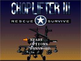 Title screen of Choplifter 3 on the Nintendo SNES.