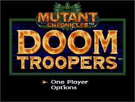 Title screen of Doom Troopers: Mutant Chronicles on the Nintendo SNES.