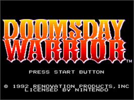 Title screen of Doomsday Warrior on the Nintendo SNES.