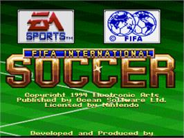 Title screen of Fifa International Soccer on the Nintendo SNES.