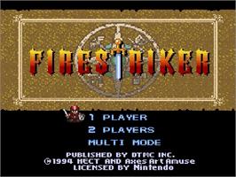 Title screen of Firestriker on the Nintendo SNES.
