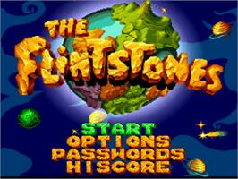 Title screen of Flintstones, The on the Nintendo SNES.