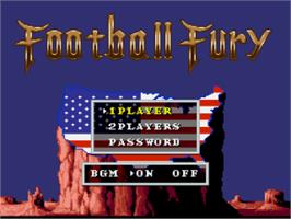 Title screen of Football Fury on the Nintendo SNES.