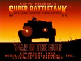 Title screen of Garry Kitchen's Super Battletank: War in the Gulf on the Nintendo SNES.