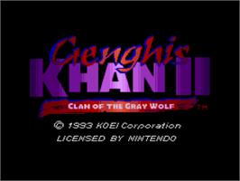 Title screen of Genghis Khan II: Clan of the Grey Wolf on the Nintendo SNES.