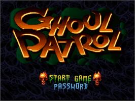 Title screen of Ghoul Patrol on the Nintendo SNES.