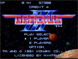 Title screen of Gradius III on the Nintendo SNES.