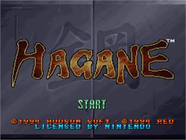 Title screen of Hagane: The Final Conflict on the Nintendo SNES.