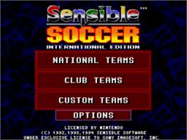 Title screen of International Sensible Soccer - World Champions on the Nintendo SNES.