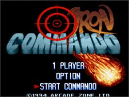 Title screen of Iron Commando on the Nintendo SNES.
