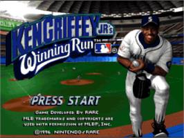 Title screen of Ken Griffey Jr.'s Winning Run on the Nintendo SNES.