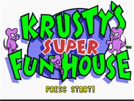 Title screen of Krusty's Super Fun House on the Nintendo SNES.