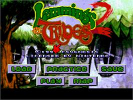 Title screen of Lemmings 2 - The Tribes on the Nintendo SNES.