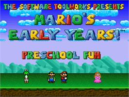 Title screen of Mario's Early Years - Preschool Fun on the Nintendo SNES.