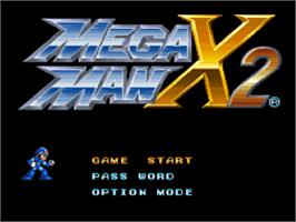 Title screen of Mega Man X2 on the Nintendo SNES.