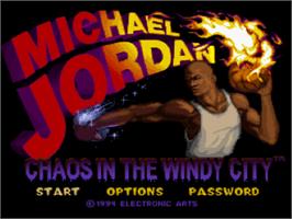 Title screen of Michael Jordan:  Chaos in the Windy City on the Nintendo SNES.