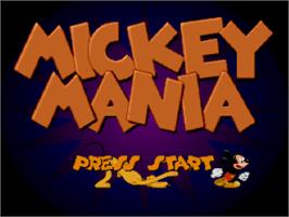 Title screen of Mickey Mania - The Timeless Adventures Of Mickey Mouse on the Nintendo SNES.