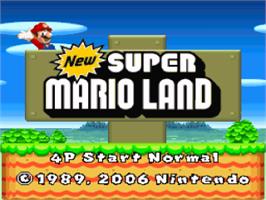 Title screen of New Super Mario Land on the Nintendo SNES.