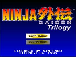 Title screen of Ninja Gaiden Trilogy on the Nintendo SNES.