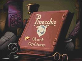 Title screen of Pinocchio on the Nintendo SNES.