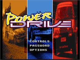 Title screen of Power Drive on the Nintendo SNES.