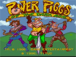 Title screen of Power Piggs Of The Dark Age on the Nintendo SNES.