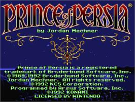 Title screen of Prince Of Persia on the Nintendo SNES.