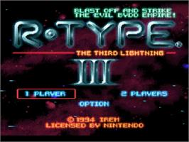 Title screen of R-type 3 on the Nintendo SNES.