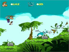 Title screen of Rayman on the Nintendo SNES.