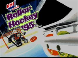 Title screen of Rhi Roller Hockey '95 on the Nintendo SNES.
