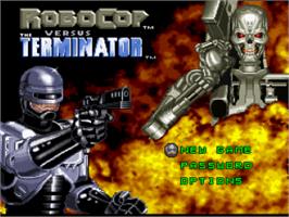 Title screen of RoboCop Versus the Terminator on the Nintendo SNES.