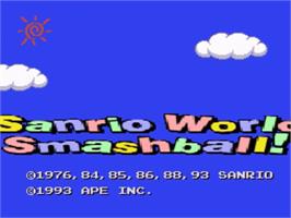 Title screen of Sanrio World Smash Ball! on the Nintendo SNES.