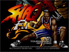 Title screen of Shaq Fu on the Nintendo SNES.