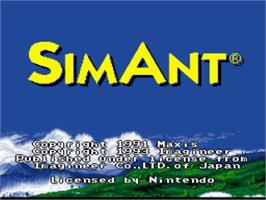 Title screen of Sim Ant: The Electronic Ant Colony on the Nintendo SNES.