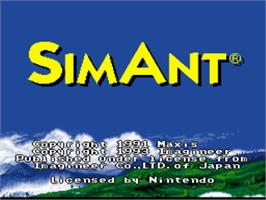 Title screen of Sim Ant - The Electronic Ant Colony on the Nintendo SNES.