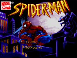 Title screen of Spider-man on the Nintendo SNES.