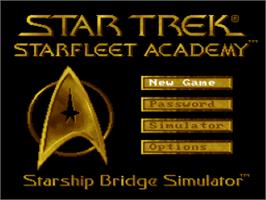 Title screen of Star Trek: Starfleet Academy - Starship Bridge Simulator on the Nintendo SNES.