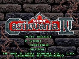 Title screen of Super Castlevania IV on the Nintendo SNES.