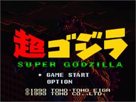 Title screen of Super Godzilla on the Nintendo SNES.