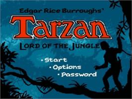 Title screen of Tarzan - Lord of the Jungle on the Nintendo SNES.