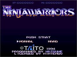 Title screen of The Ninja Warriors on the Nintendo SNES.