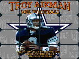 Title screen of Troy Aikman Nfl Football on the Nintendo SNES.