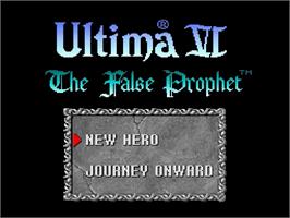 Title screen of Ultima VI: The False Prophet on the Nintendo SNES.