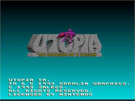 Title screen of Utopia - The Creation Of A Nation on the Nintendo SNES.